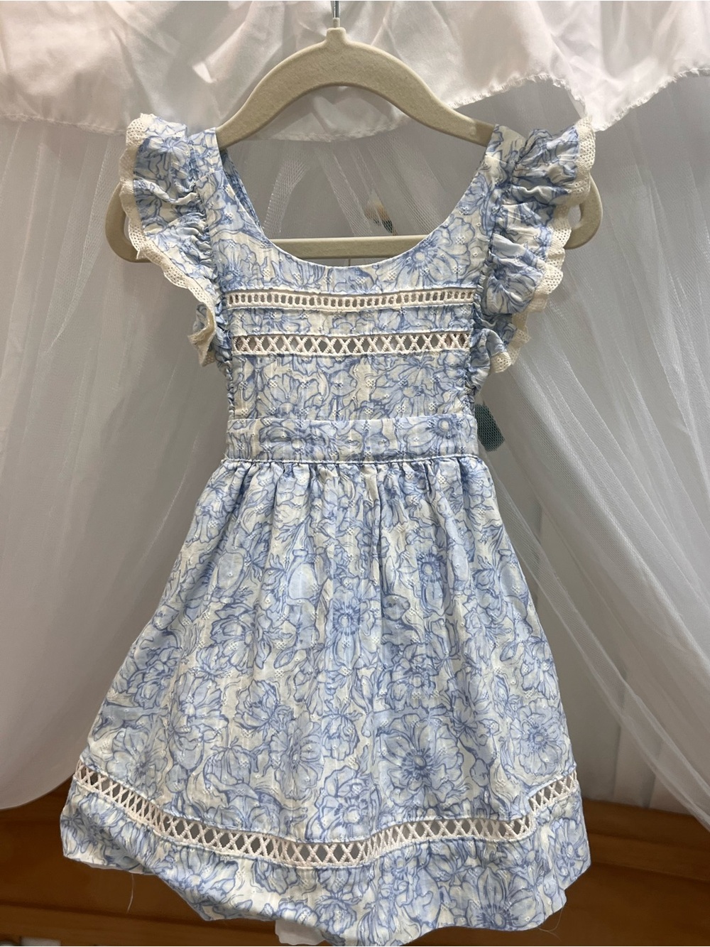 Girls' Blue Floral Lace Accent Sundress